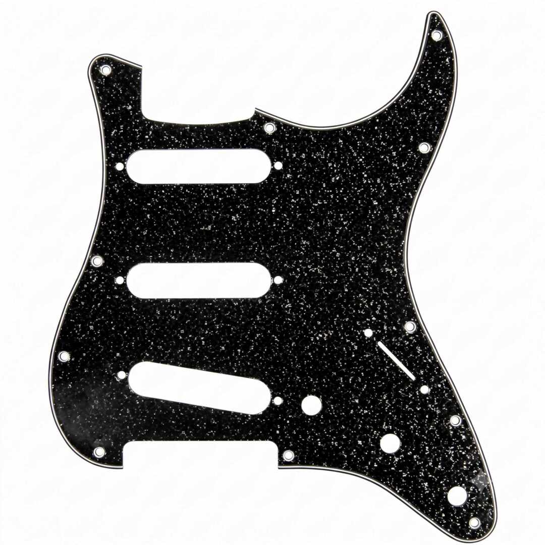 Mica para Guitarra Eléctrica estilo Stratocaster, terminado negro brillantina.