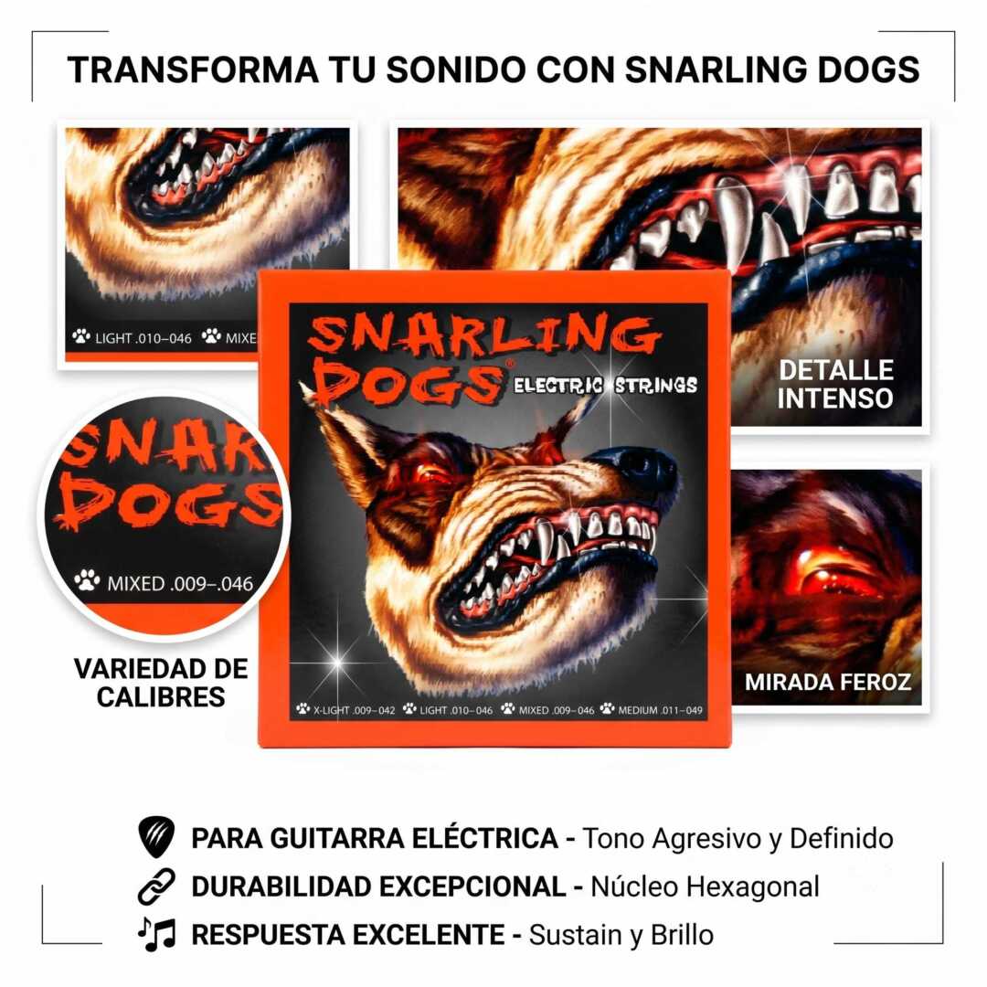 Juego de Cuerdas Súper Durables para Guitarra Eléctrica. Snarling Dogs