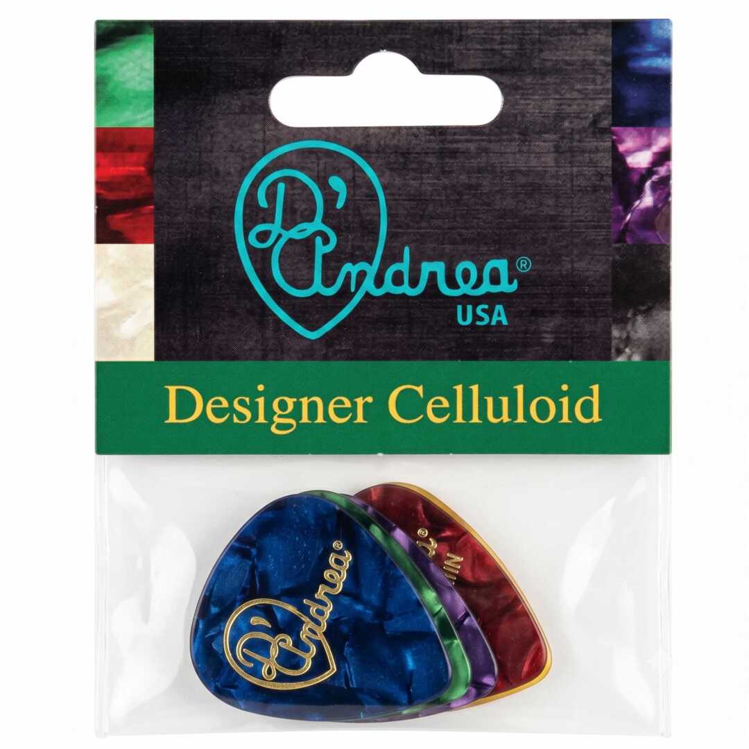 Blister con 12 Púas de Celuloide, colores surtidos aperlados