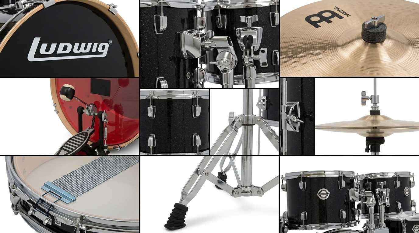 Batería Profesional Ludwig Accent, Negro Sparkle, (Bombo 22")