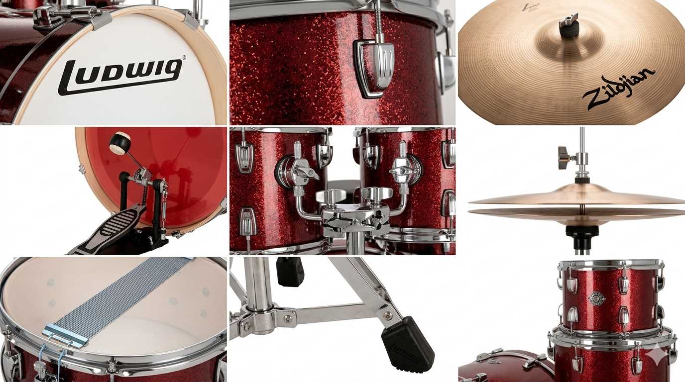 Batería Compacta Ludwig Breakbeats by Questlove Color rojo sparkle